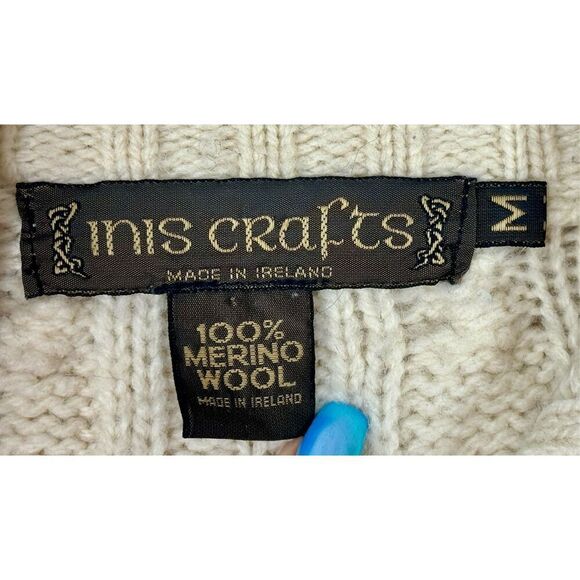 Inis Crafts 100% Merino Wool Full Zip Cardigan Sweater in Oatmeal Women’s Medium - Picture 4 of 8